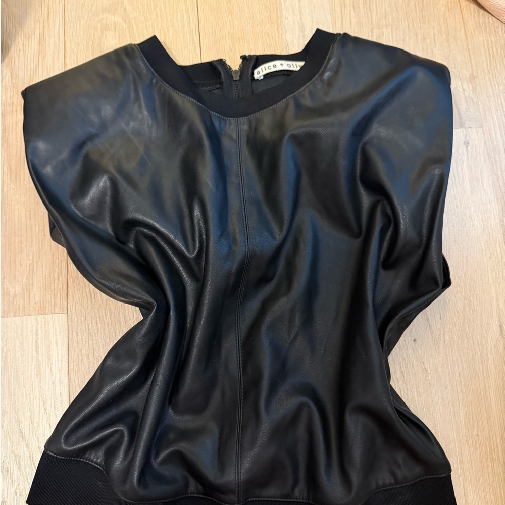 Alice+Olivia Black Leather Women's Top